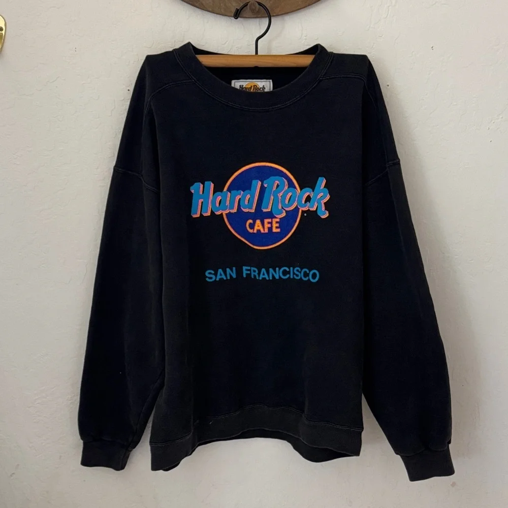 vintage 90s Hard Rock Cafe San Francisco black crewneck sweatshirt Large USA
